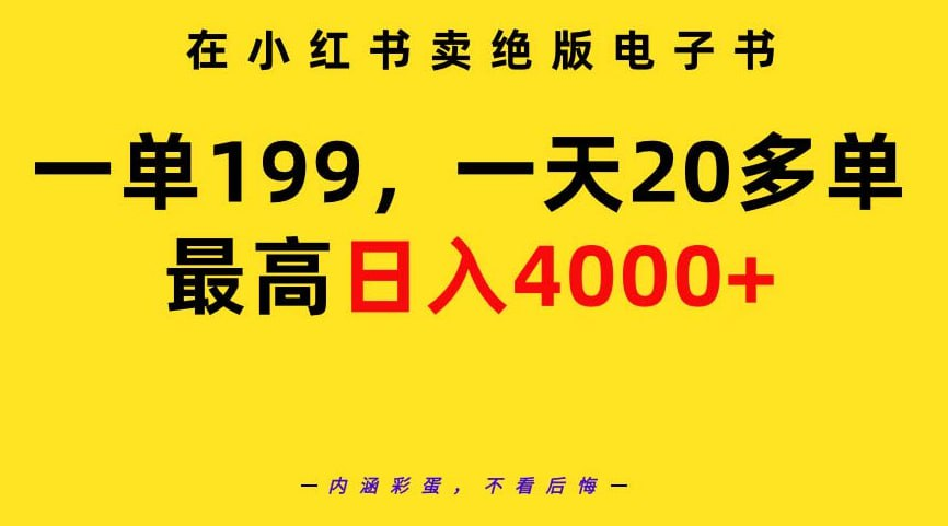 在小红书卖绝版电子书，一单199 一天最多搞20多单，最高日入4000+教程+资料-桔子资源网